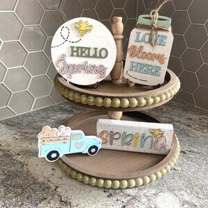 Handmade Hello Spring Tiered Tray Decor, 6 Pieces